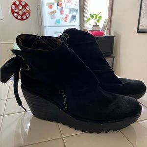Fly London  Black Suede Yama Booties. Size 37